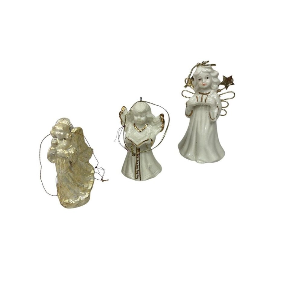 VTG Mixed Lot Christmas Ceramic White Angel Ornaments Bell Assortment Collect